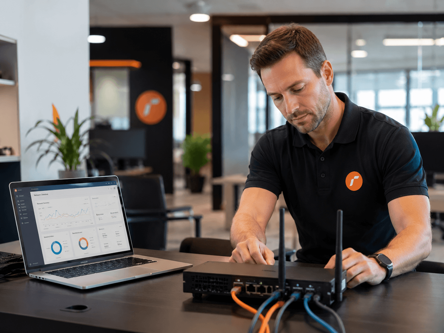 Reliant Telecom engineer supporting a business broadband and connectivity setup